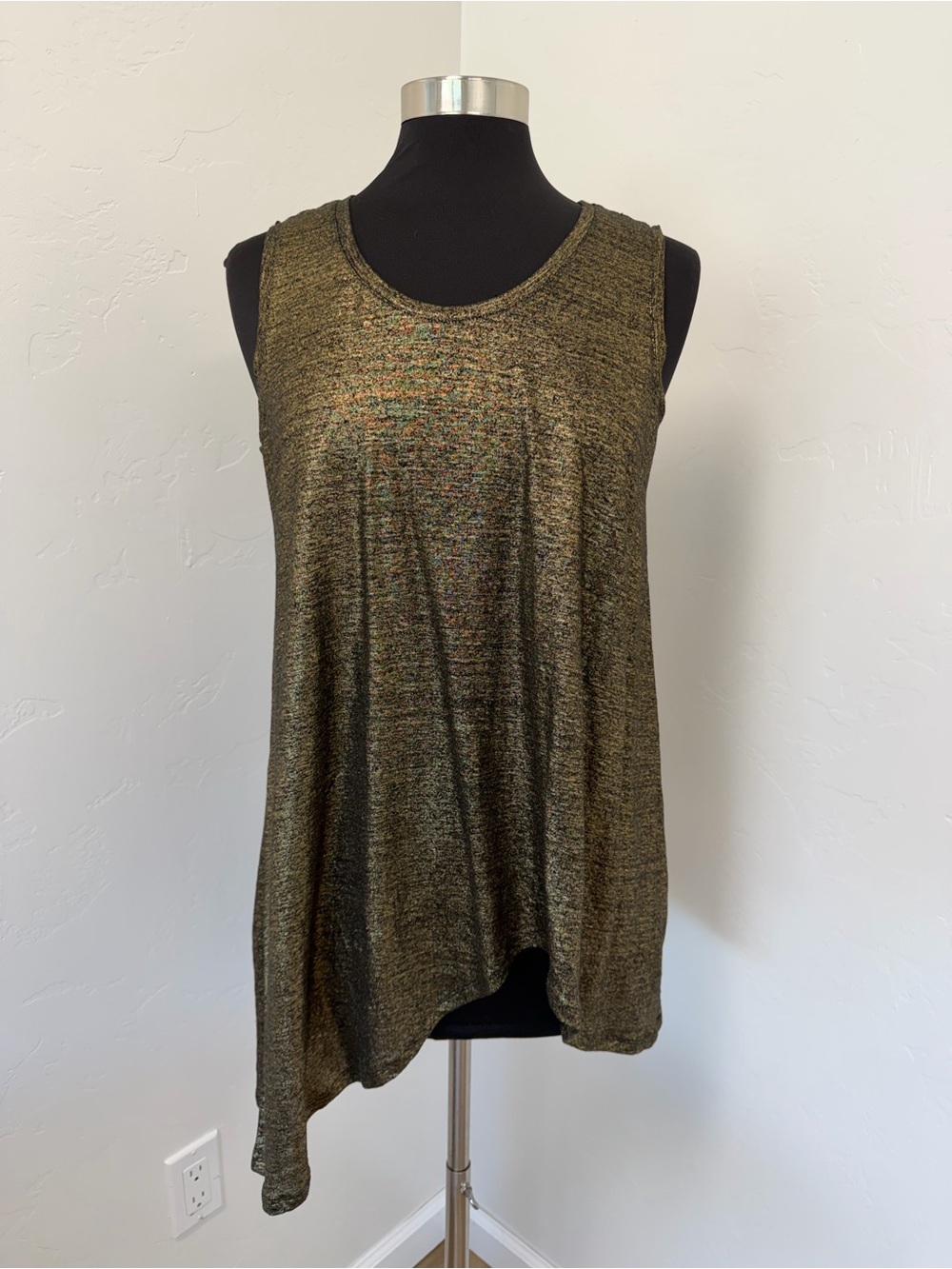 Eileen Fisher Linen Metallic Sleeveless Shimmer Gold Black Tank Top Size M